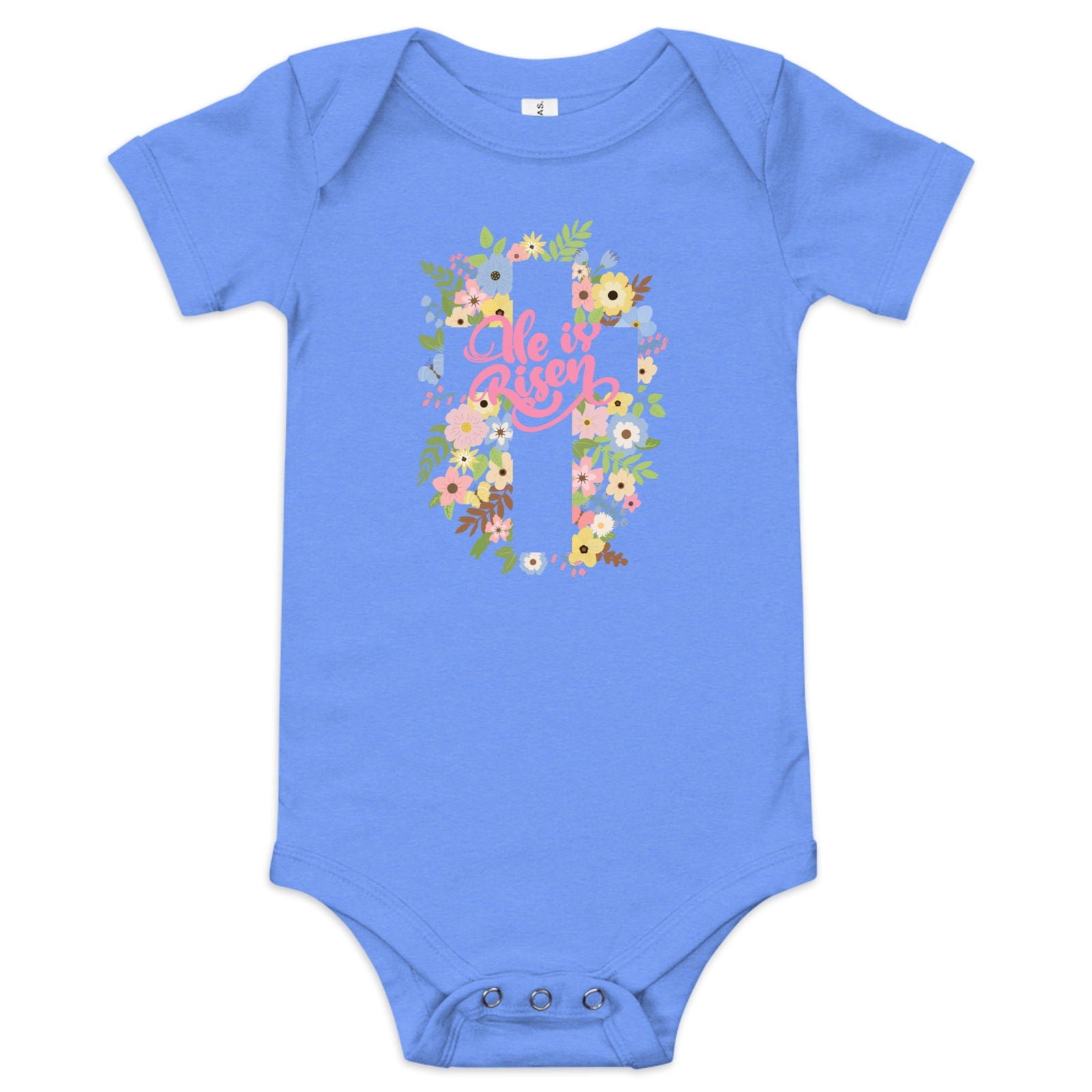He is Risen Floral Baby short sleeve one piece - Broad Street Threads