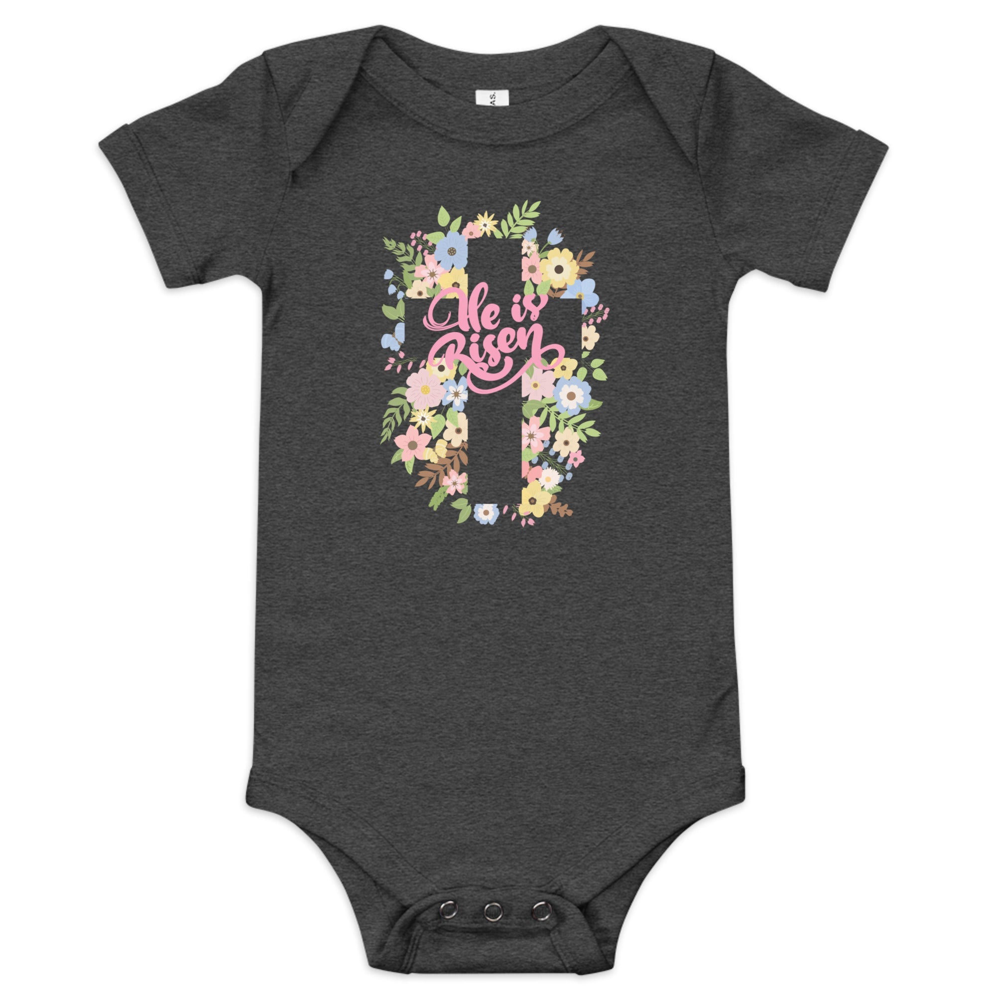 He is Risen Floral Baby short sleeve one piece - Broad Street Threads