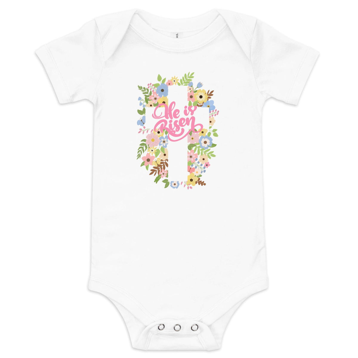 He is Risen Floral Baby short sleeve one piece - Broad Street Threads